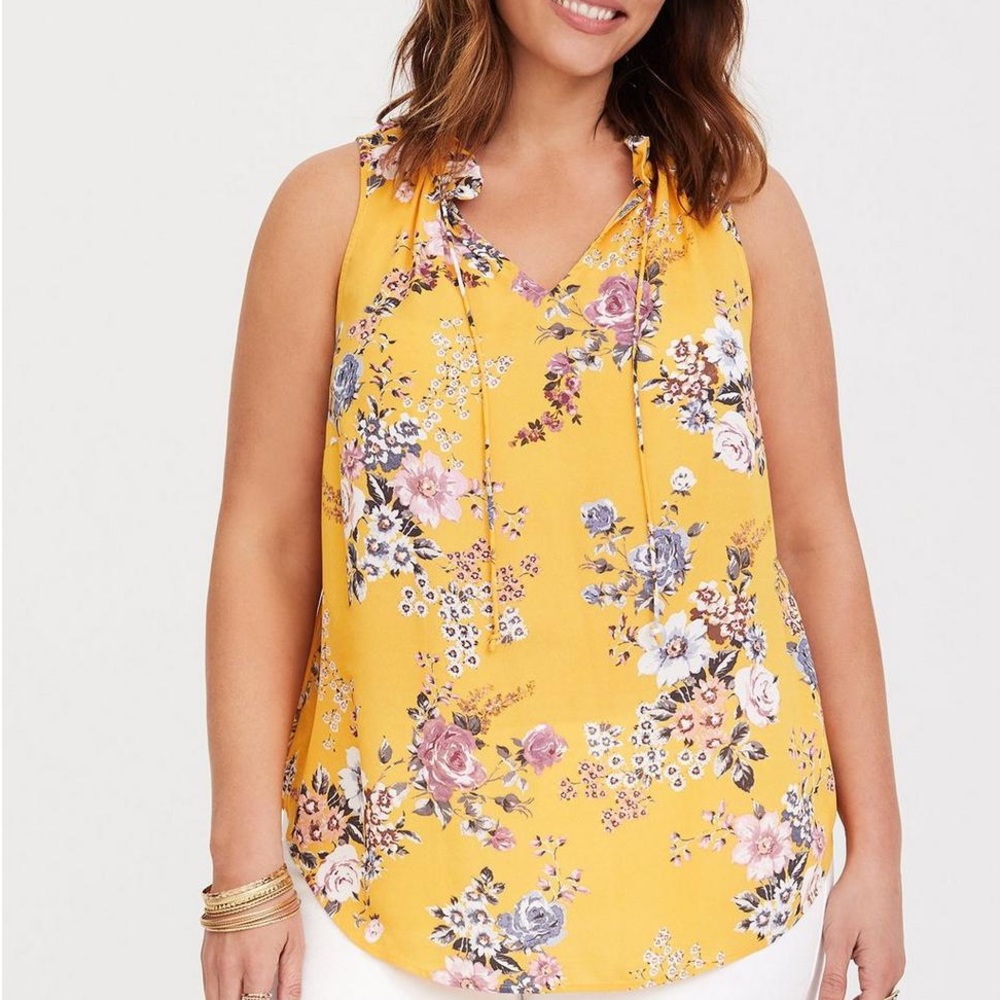 Torrid Yellow Floral Georgette Tank Size 2